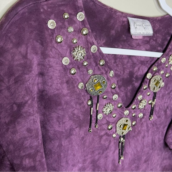 Vintage Cover Charge Purple Tie Dye Embellished V-neck T-shirt One Size Fits All - Picture 4 of 9